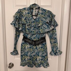 Floral Ruffle Dress in Blue and Green